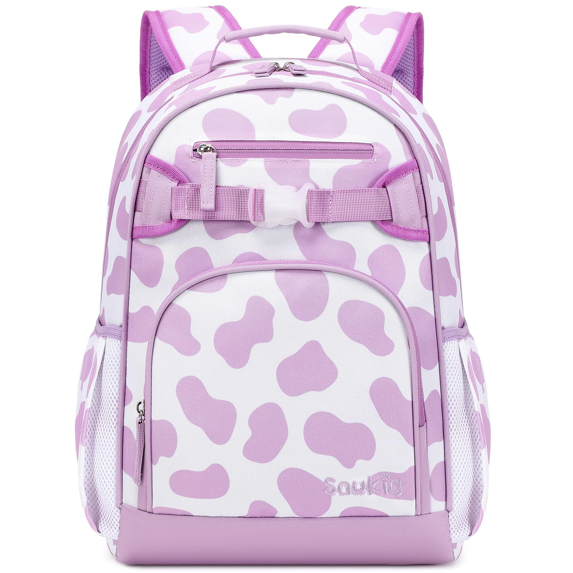 Cute Cow Print Backpack for School Bookbag Kids Kindergarten Elementary Backpacks for Girls ages 6-8-10 (Purple Cow Print)