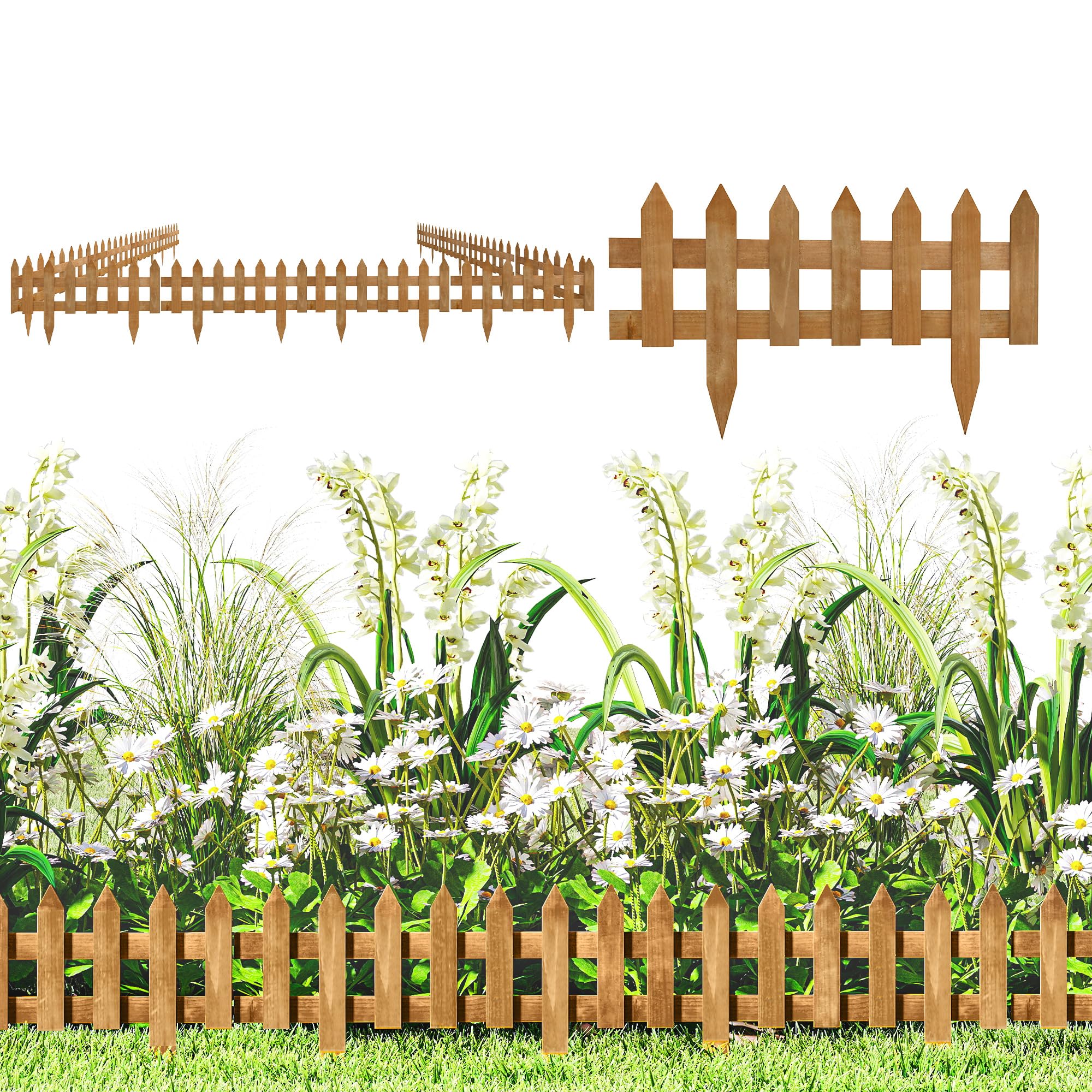 Outsunny Pack of 12 Wooden Border Fences - Brown
