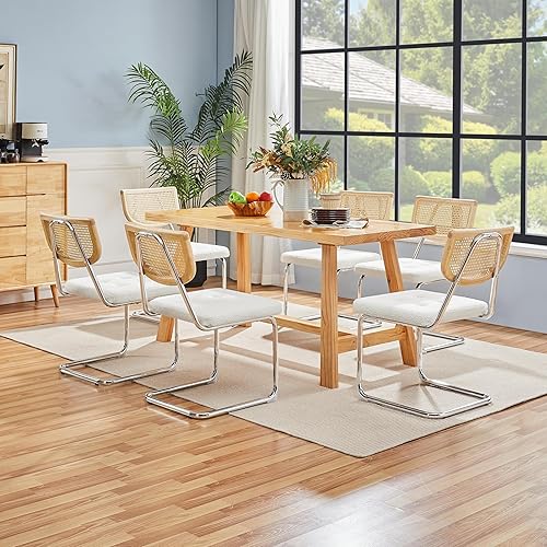 Miniatura 4 de Yaheetech Juego de 4 sillas de comedor de ratán, sillas de cocina modernas de mediados de siglo con patas de metal y asiento tapizado para el hogar,