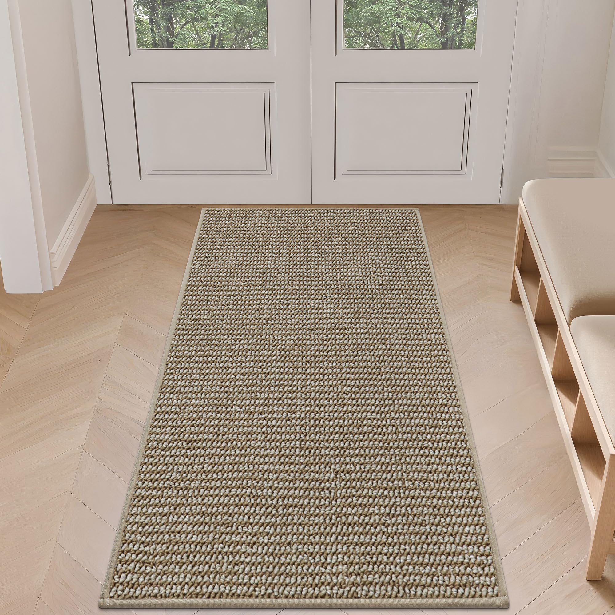 BEQHAUSE Dirt Trapper Door Mat 24" x 60", Non-Slip Washable, Light Beige