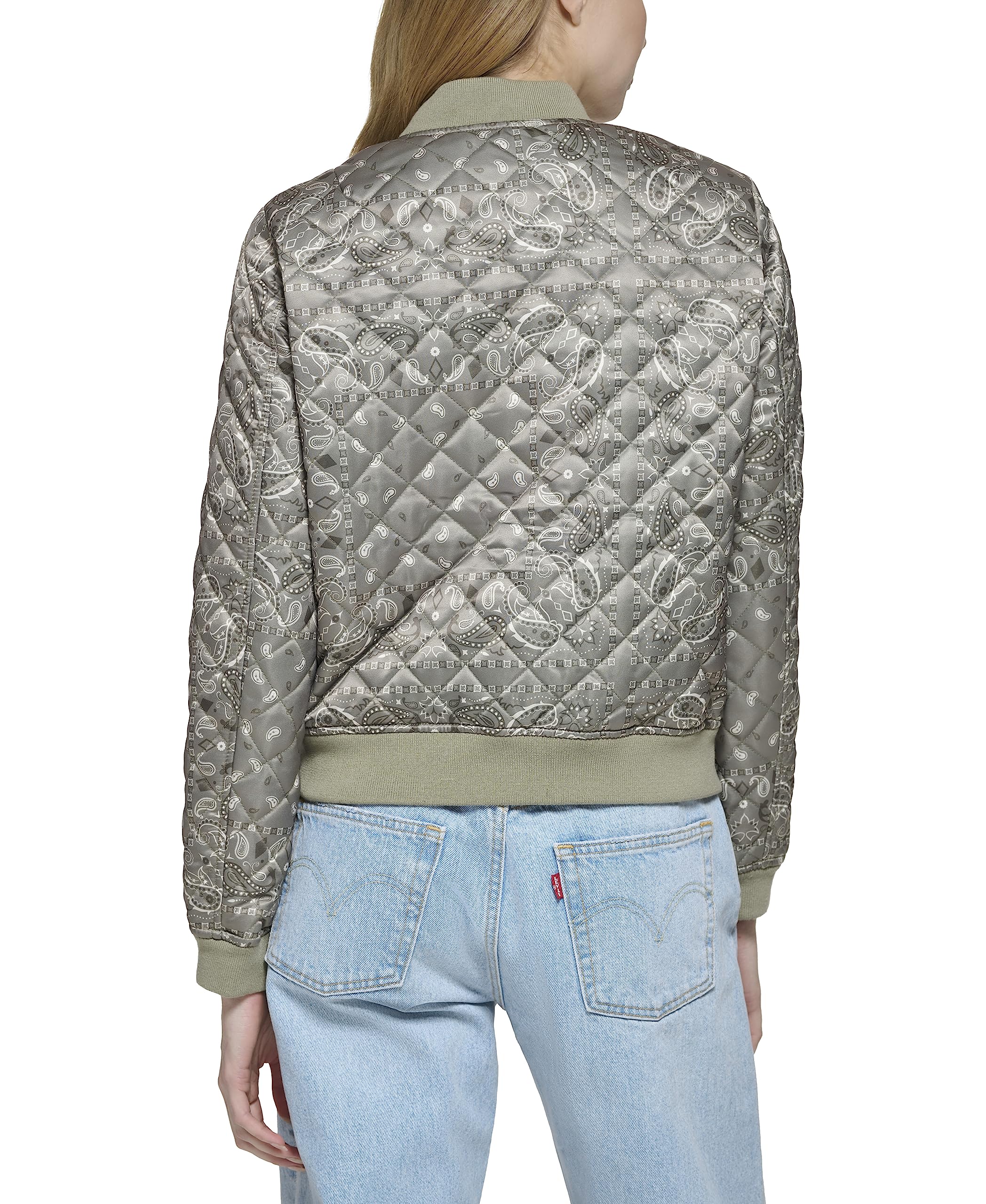 Levi's Damen Women's Diamond Quilted Bomber Jacket with Front Pockets-Regular & Plus Sizes Jacke, Grünes verblasstes Bandana, S – Ansicht 4