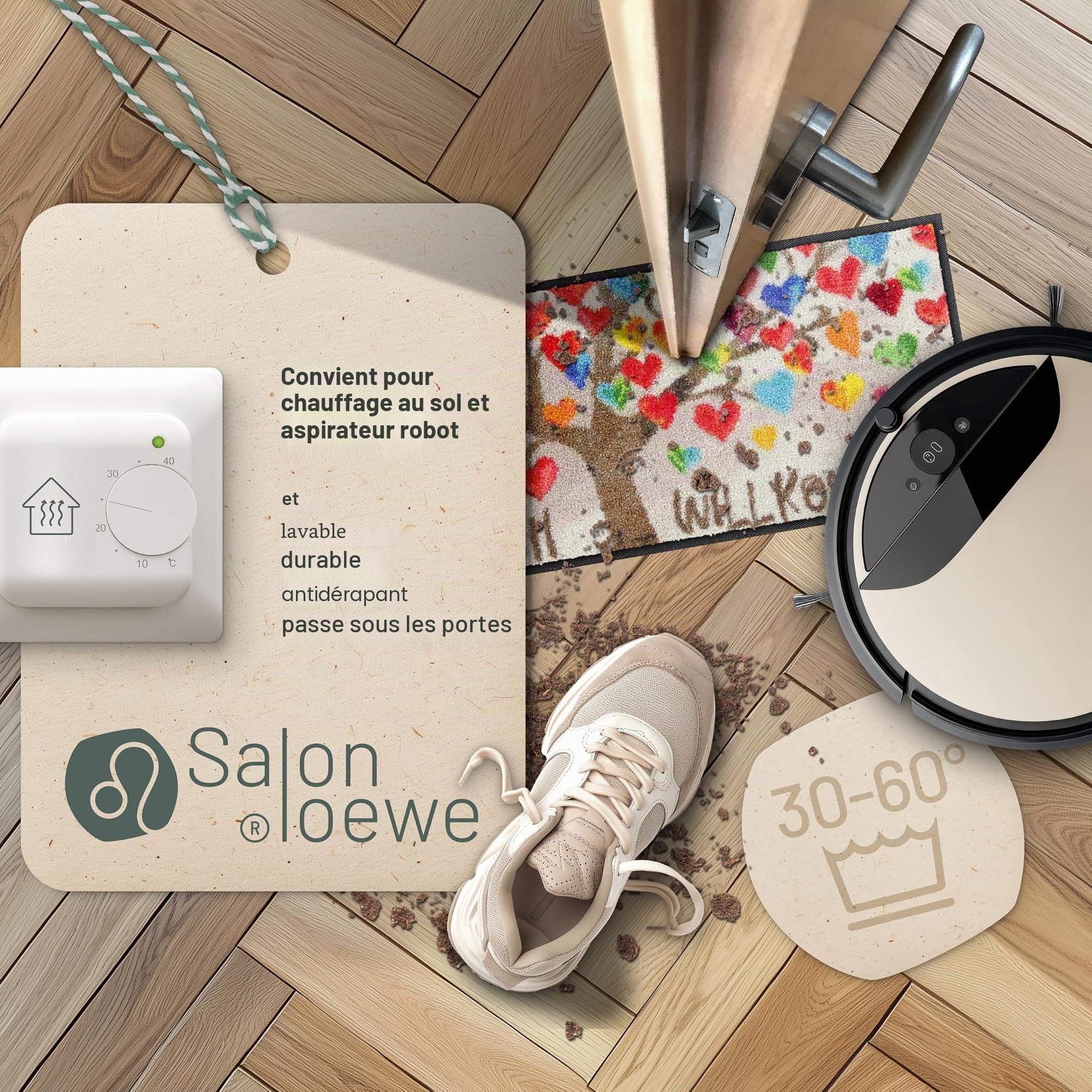 Salonloewe Parking à chaussures en forme de cœur - 030 x 075 cm - Paillasson pour l'extérieur - Pour l'intérieur et l'extérieur
