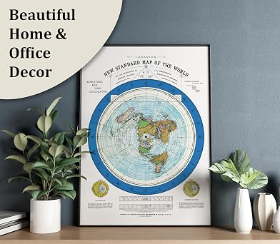 Riley Creative Solutions 1892 Flat Earth Map - Alexander Gleason's New Standard Map of The World 24 x 36 Large Wall Art Poster