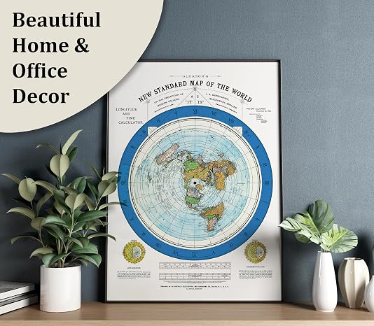 Riley Creative Solutions 1892 Flat Earth Map - Alexander Gleason's New Standard Map of The World 24 x 36 Large Wall Art Poster