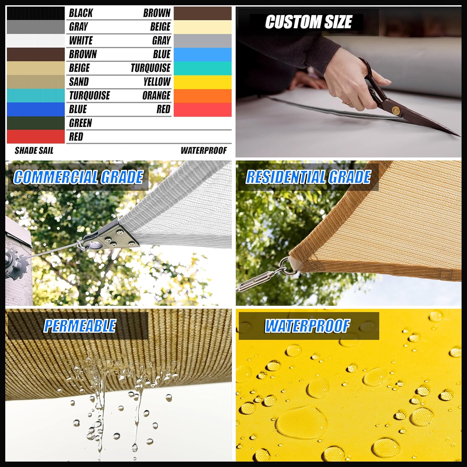 Royal Shade Beige 16' x 20' Sun Shade Sail Rectangle RSTAPRN1620-200GSM - Pergola Shade Sails Canopy for Patio - Canopy Mesh Fabric UV Block - Commercial Heavy Duty (We Make Custom Sizes)