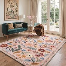 GENIMO 8X10 Non Slip Area Rug for Living Room, Washable Vintage Floral