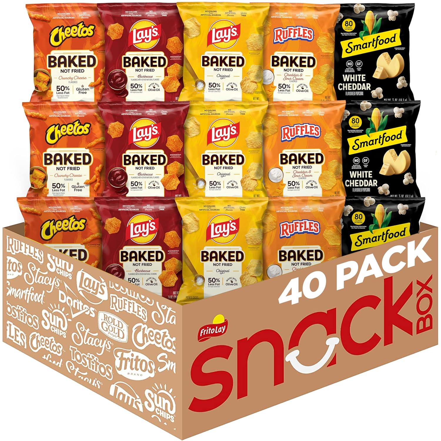 Frito-Lay Baked & Popped Snacks Variety Pack, 40 Single-Serve Bags - Healthier Crunchy Chips & Popcorn for Family Snacking