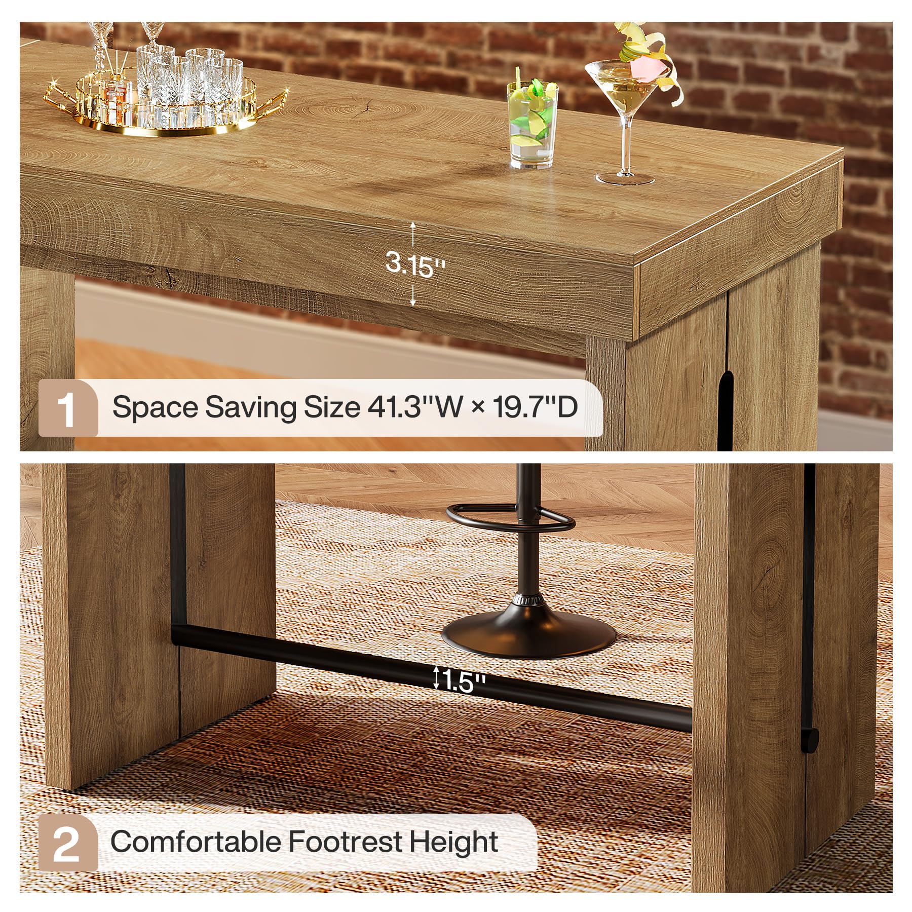 Tribesigns Table de Bar en Bois, 105 x 50 x 95 cm Tables Bar Haute avec Repose-Pieds en métal, Table de Cuisine Multifonction, Meuble de Bar et Bistro pour Cuisine, Salle à Manger et Salon Domestique