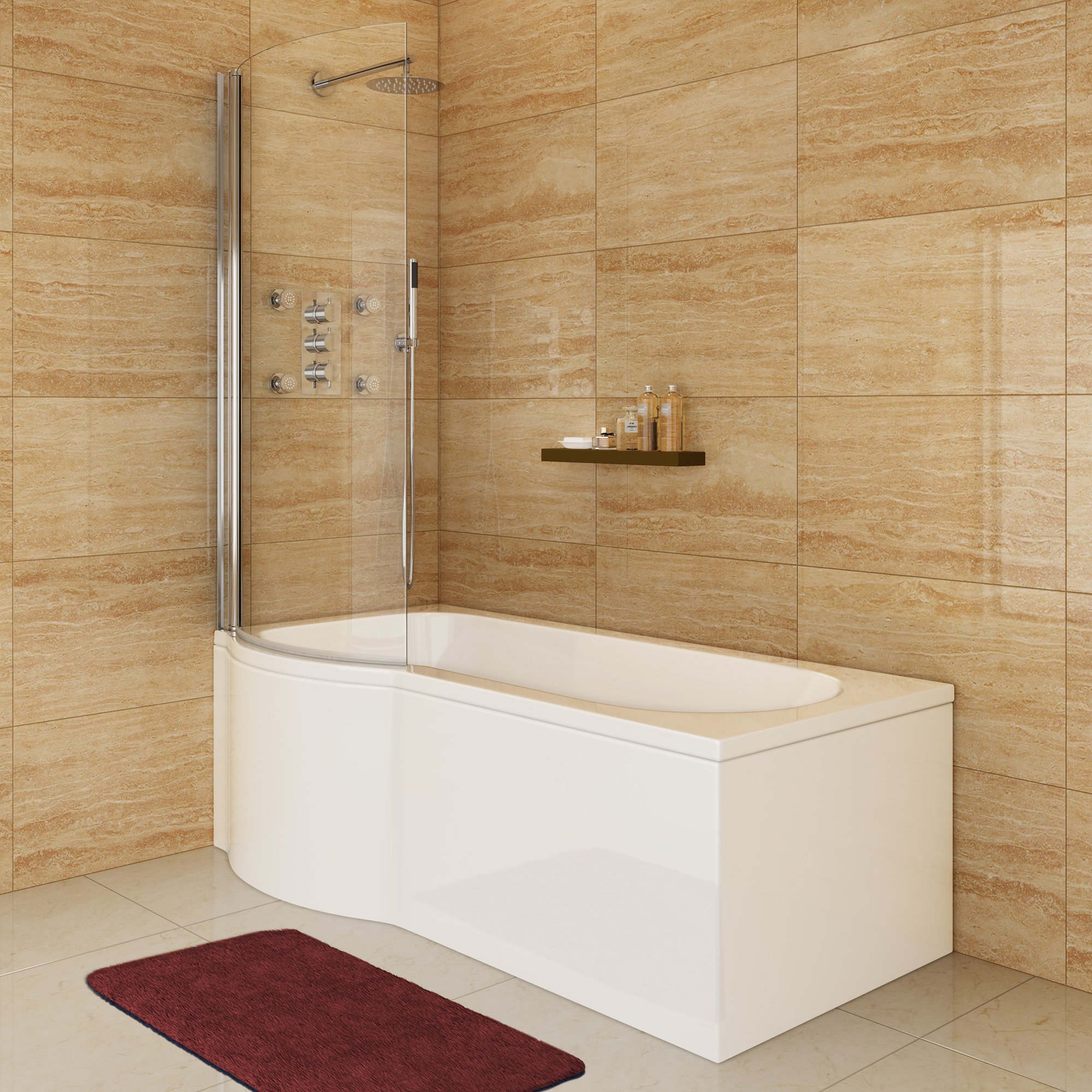 1600 mm Left Hand P-Shaped Bath Modern Shower with Shower Screen + Bath Panel Set