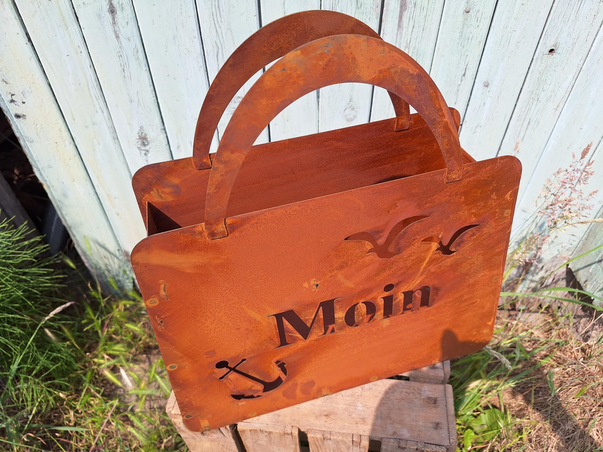 Bornhöft Tasche zum Bepflanzen Windlicht Beetdeko Metall Rost Gartendeko 40cm x 44cm XXL Edelrost rostige Deko für den Garten Moin