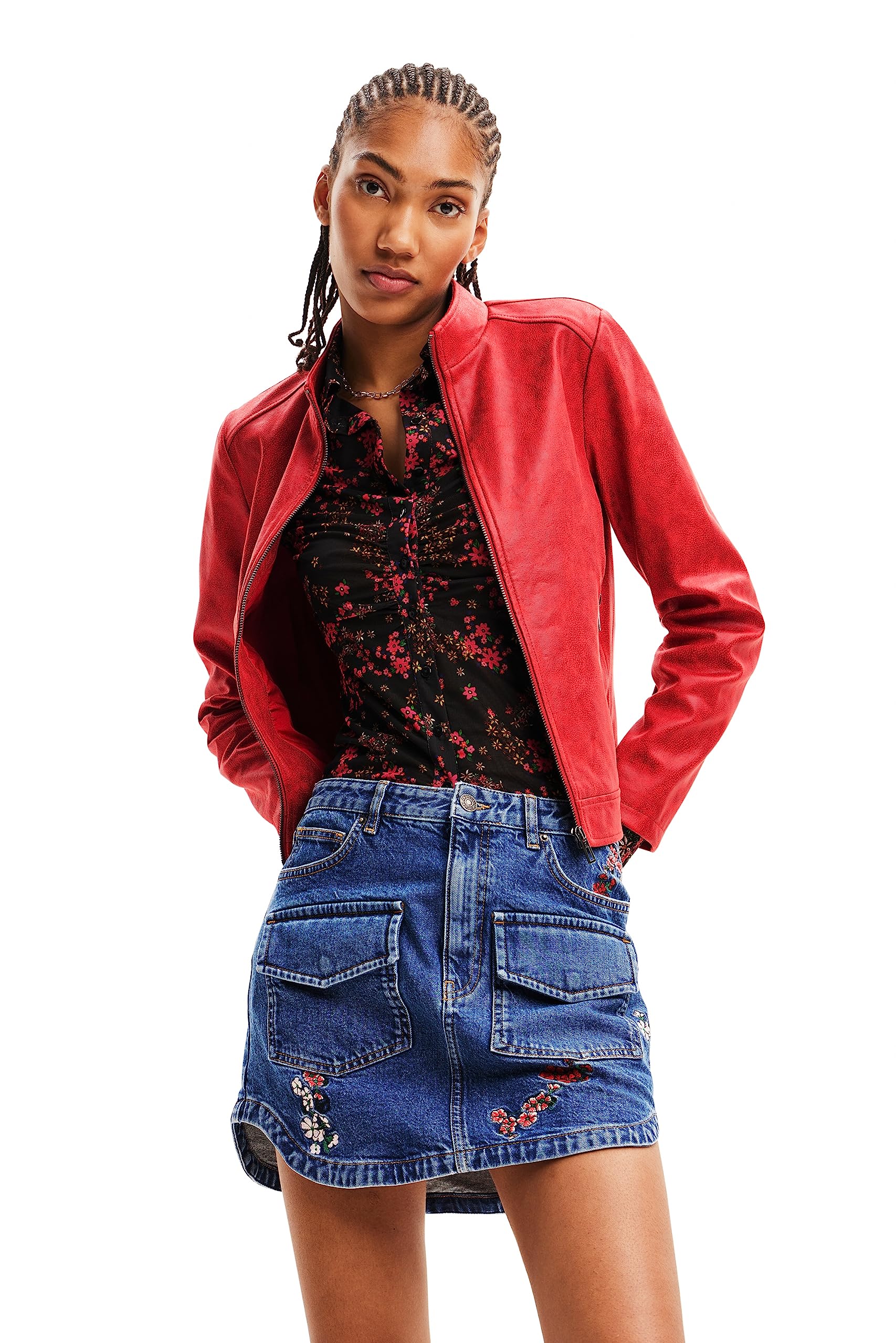 Desigual Chaqueta para mujer Toronto Woman Woven PU Coat, rojo, S