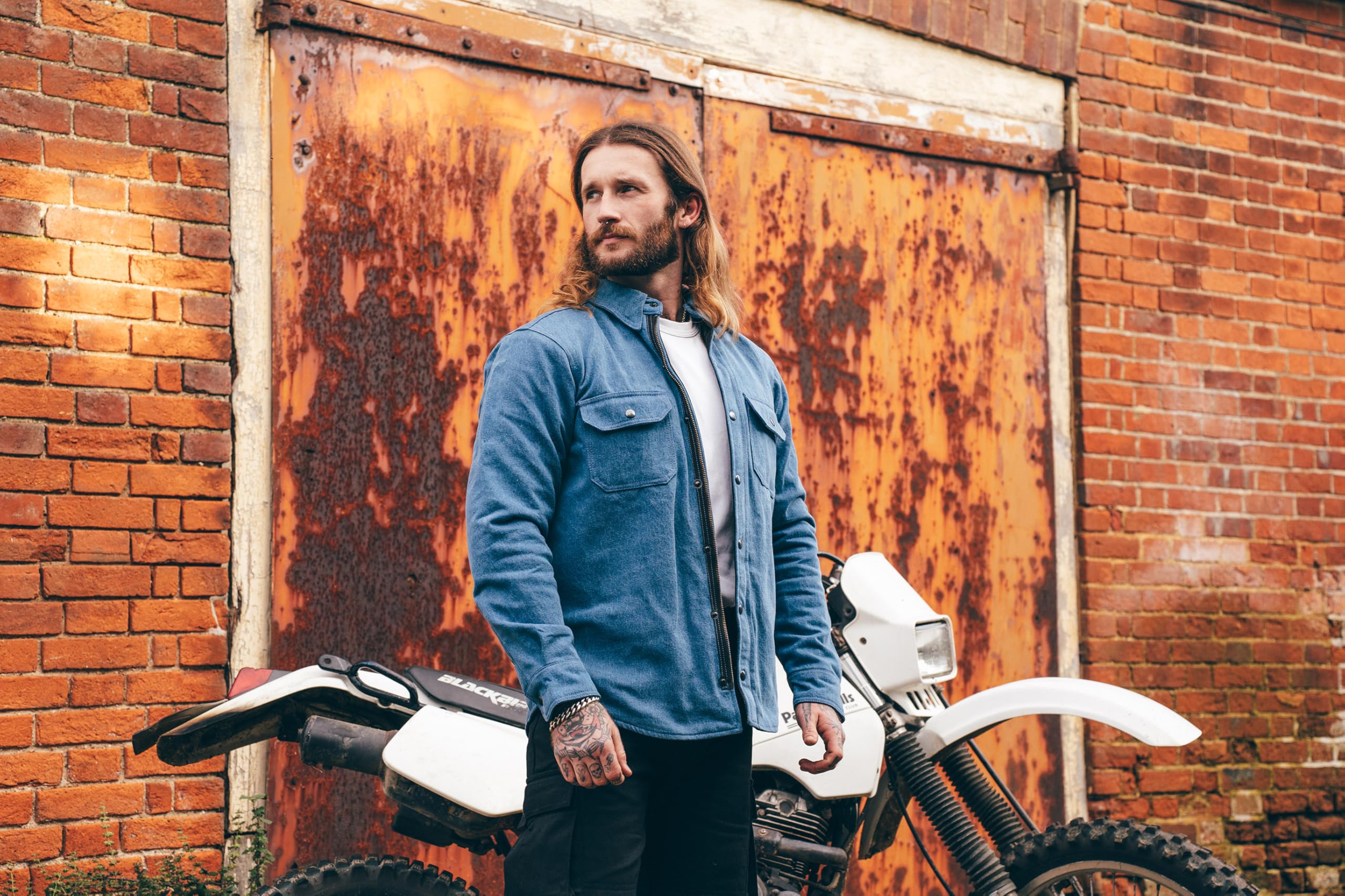 Texpeed Motorradhemden herren mit protektoren - Biker Motorradjacke Hemden Hergestellt mit Aramid - Mit Schutz (EN 1621-1) Blau - 4XL