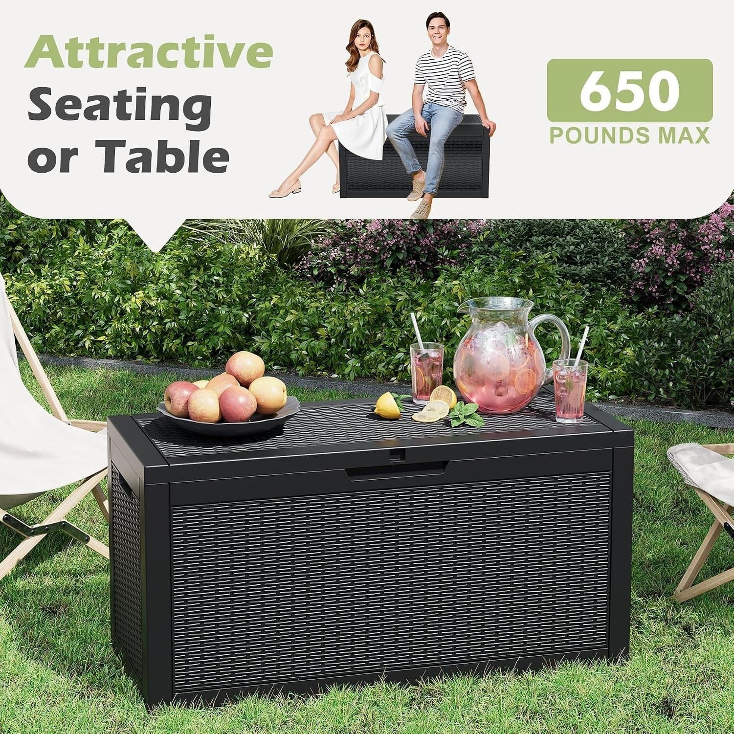 Baulera Exterior Impermeable 130L para Almacenaje Terraza, Ratán Negro