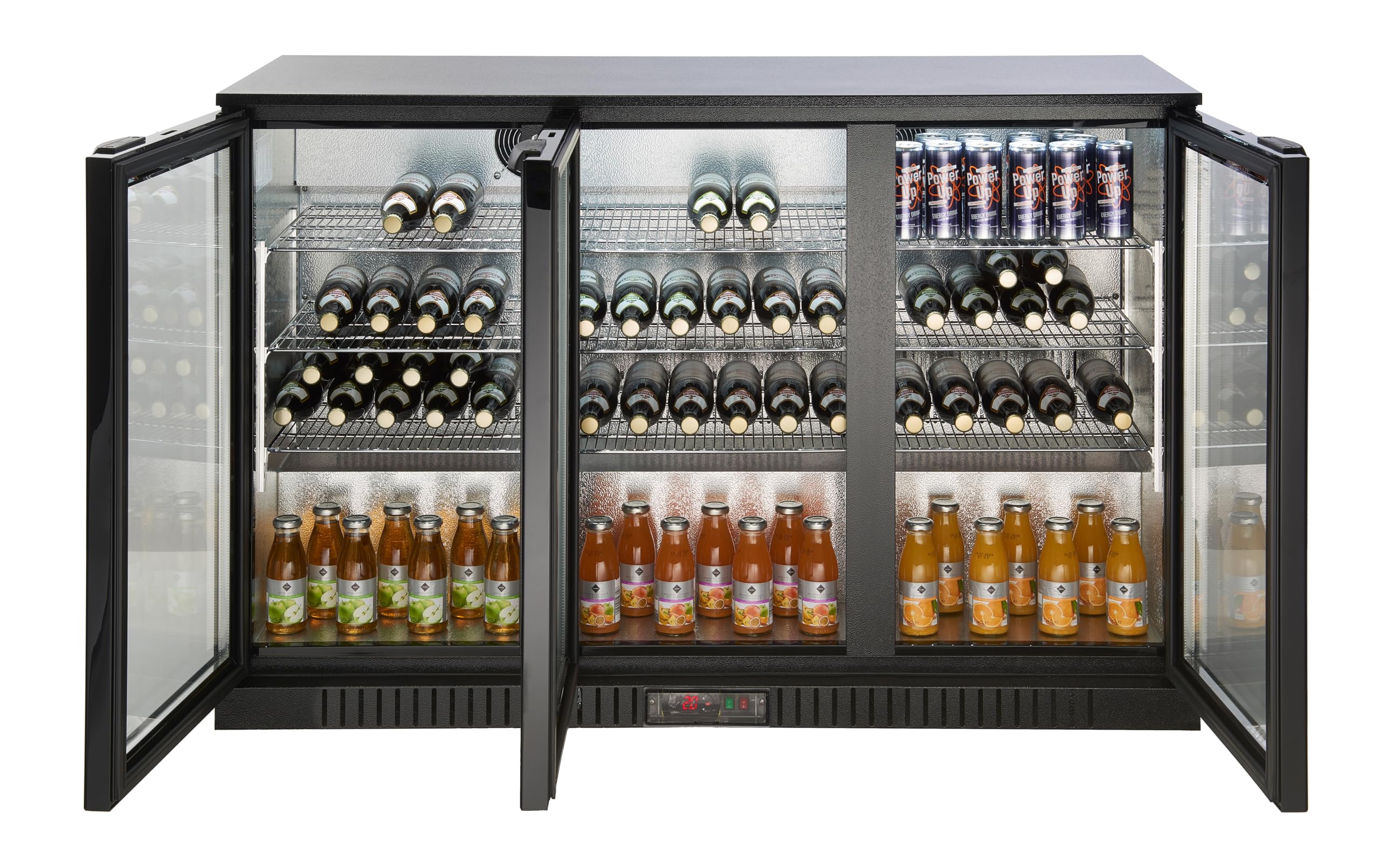 METRO Professional Arrière bar 3 portes GBC3003 aluminium/verre 135x53x86,5 cm 308 L froid ventilé 160 W noir
