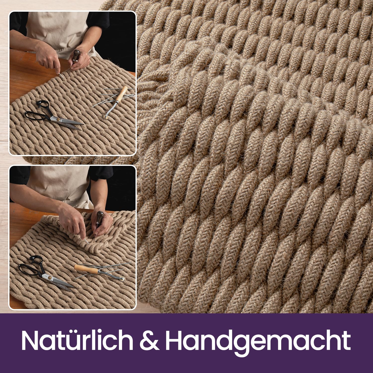 DEXI Schmutzfangmatte 60 x 90 cm, rutschfeste Fußmatte aus Natürlicher Jutefaser, wasserabweisender Fussmatte Türmatte für Innen- und Außenbereich, Eingang, Terrasse, Balkon, Braun