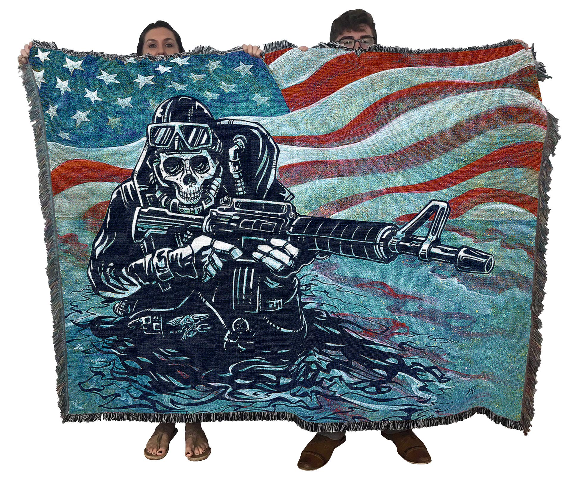 Pure Country Weavers US Navy Seal Skeleton Blanket by David Lozeau - Gift Fantasy Tapestry Throw Woven from Cotton - Made in The USA (72x54)