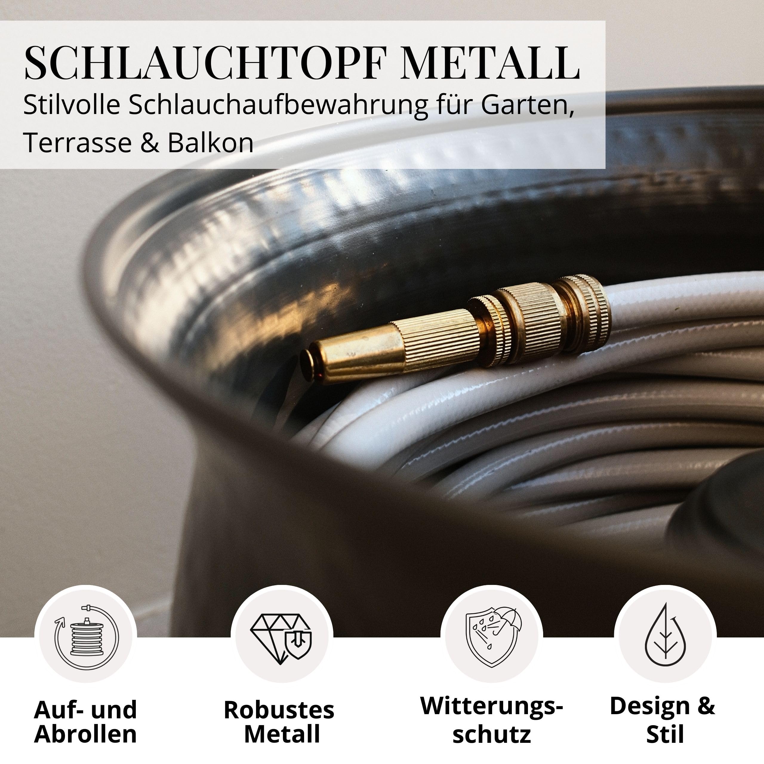 Livlig53 LIVLIG Schlauchtopf zur Aufbewahrung von Gartenschläuchen, Schlauchkübel aus Metall für flexible Gartenschläuche, Anthrazit