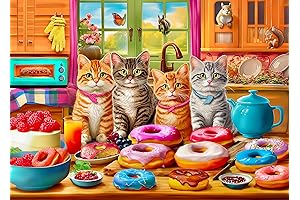 Educational Jigsaw Puzzles for Adults and Kids - 300 Pieces Kitchen Kittens and Donuts Puzzle