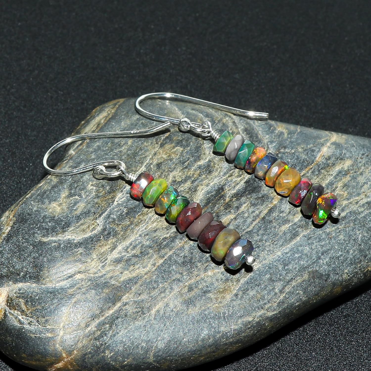 CRYSTALIS Black Ethiopian Opal Dainty Beads Earring Set Jewelry for Women, Natural Beaded Gemstone, Chakra Healing Crystal, Wardrobe Essential Jewelry, 925 Sterling Silver - Image 4