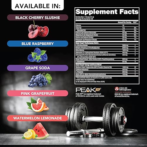 Miniatura 9 de SteelFit Steel Pump - Bebida avanzada en polvo para antes del entrenamiento, 30 porciones, polvo de preentrenamiento de máximo rendimiento y