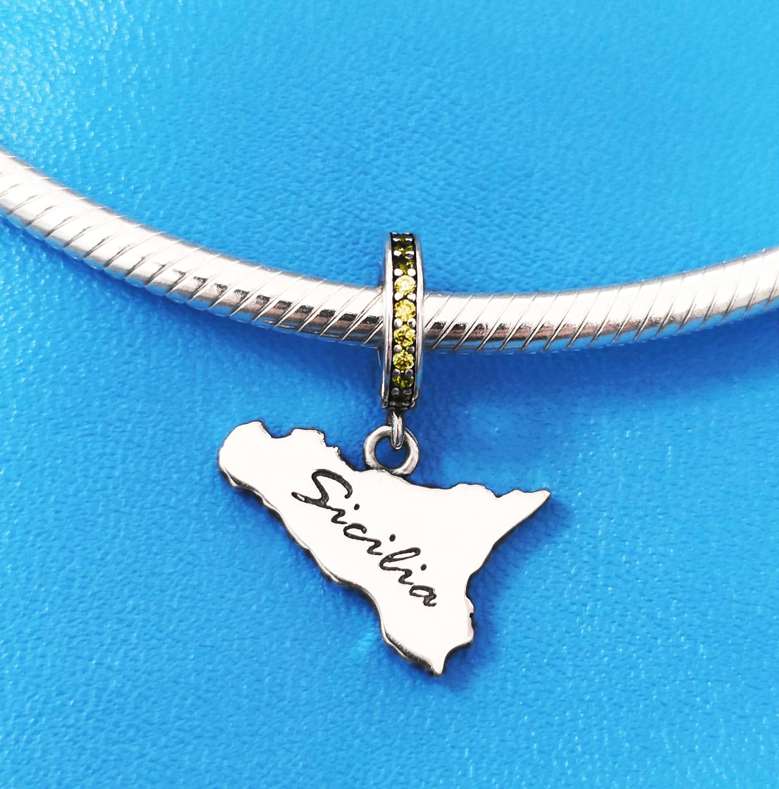 Charm Region Sizilien Italien Souvenir Anhänger Silber 925 - Les Folies für Pandora, Sterling-Silber, Zirkonia
