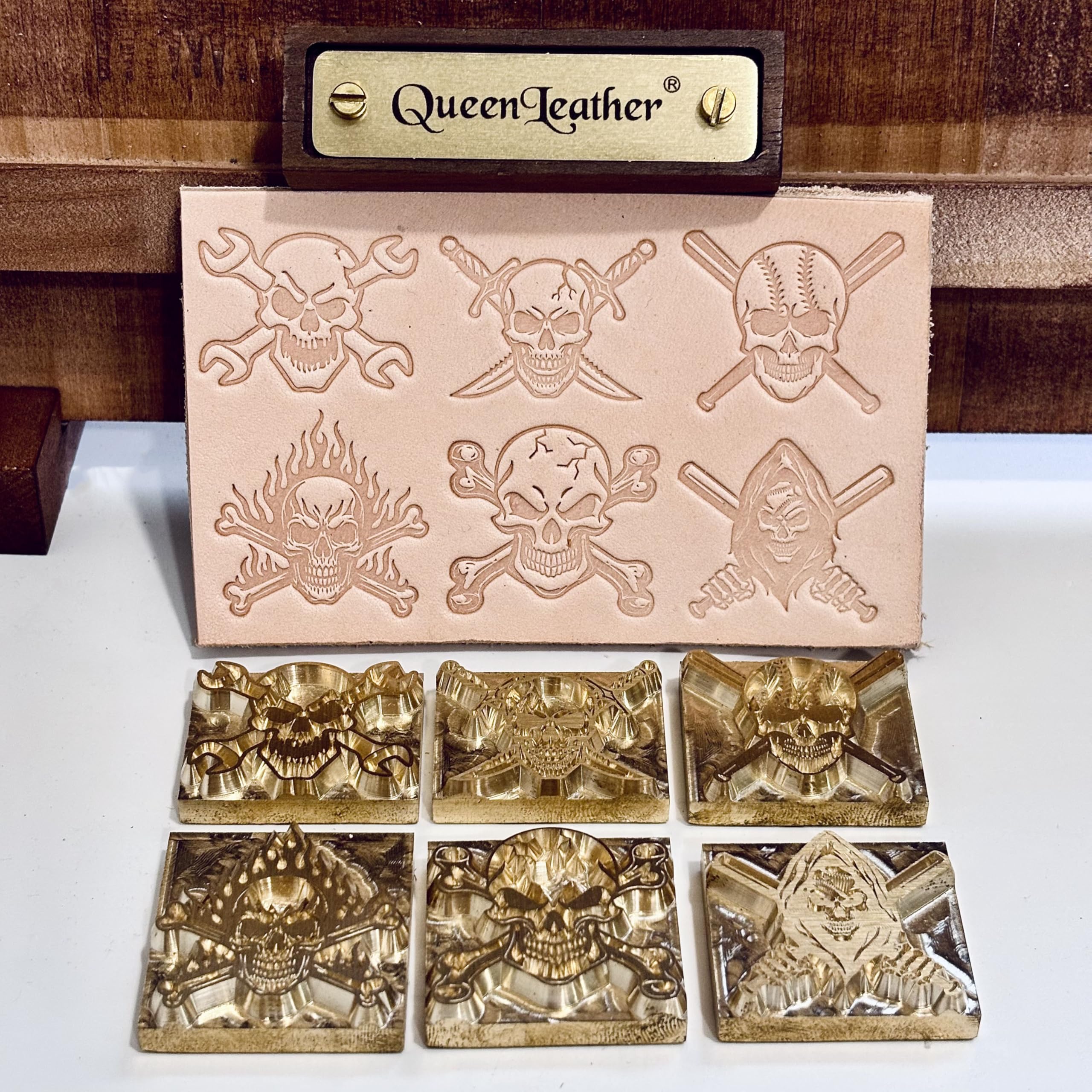 QueenLeather Crossed Skull Series Leather Stamp Set, Leather Crafting Tools, 6 Piece Skull Design Stamps (Crossed Skull)