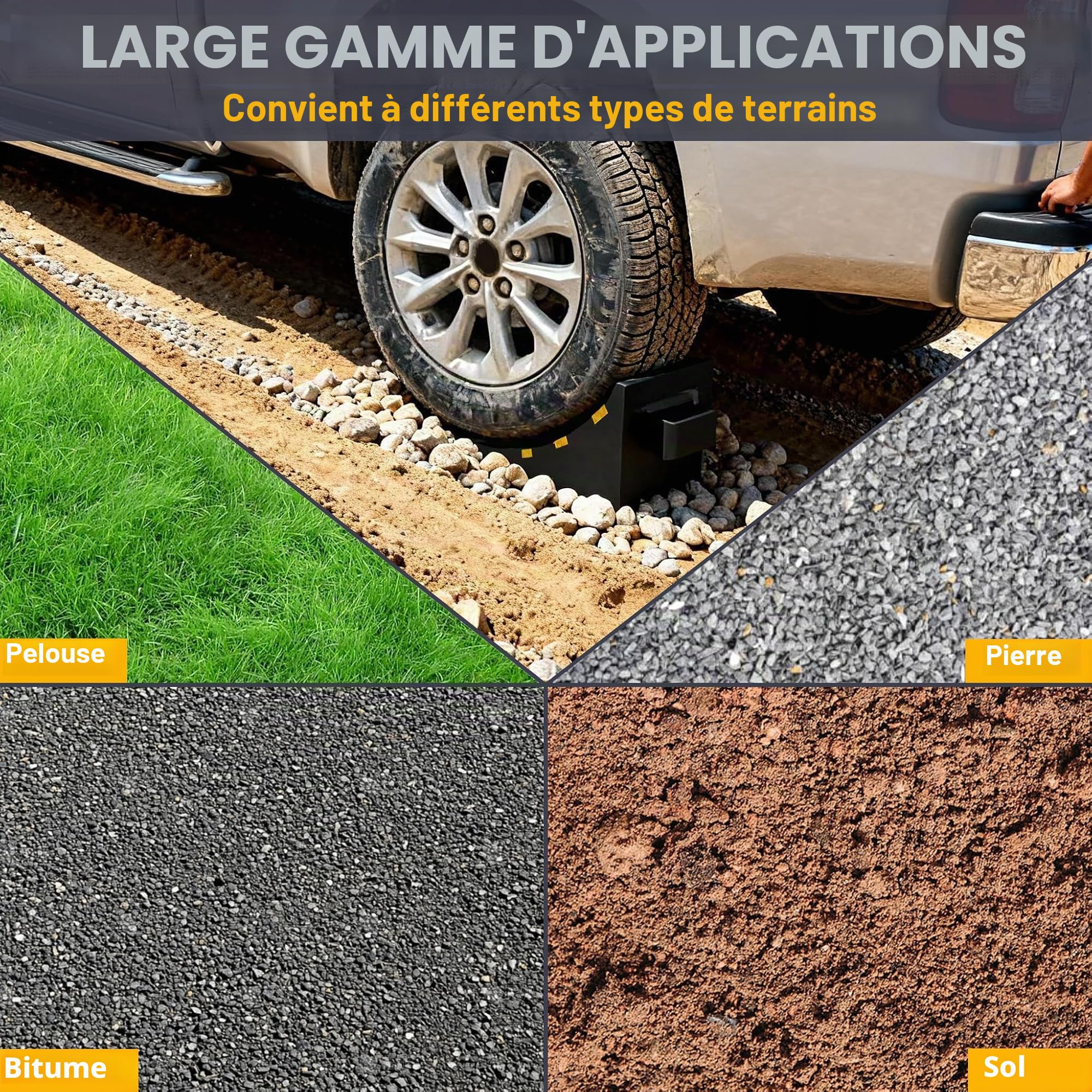 XMTECH Lot de 2 cales de roue en caoutchouc - Extra solides et antidérapantes pour voiture, SUV, camping-car, camion et remorque, bandes de sécurité réfléchissantes, faciles à manipuler, empêchent le