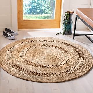 SAFAVIEH Natural Fiber Collection Area Rug - 5' Round, Natural, Handmade Boho Country Charm Jute, Ideal for High Traffic Areas in Living Room, Bedroom (NFB254A)