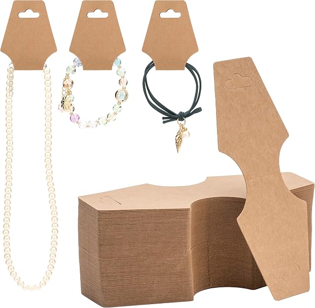 200PCS Blank Kraft Paper Jewelry Necklace Bracelet Earrings Hair Tie Display Hanging Cards Price Tags with Hole (Brown)