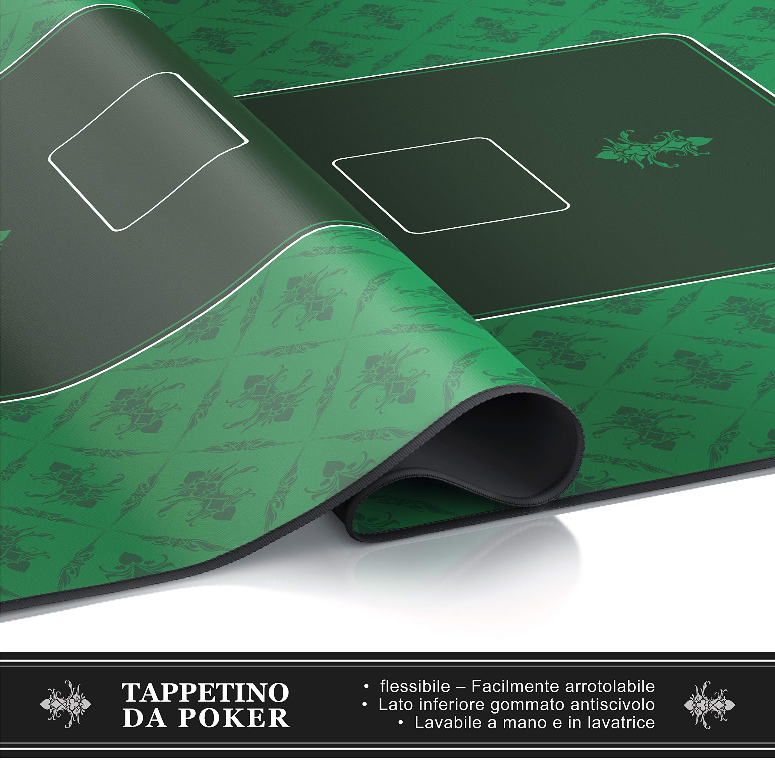 CSL - Tappeto Poker 100 x 60 cm - Professionale - Formato XXL - Poker Pad - Parte Inferiore gommata per Una Presa Stabile - Lavabile - Design Poker Mat - Verde