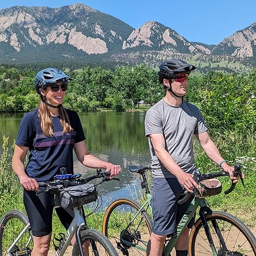 Miniatura 9 de Bolsa de manillar (carbón y burrito azul)  Capacidad de 2 litros  Bolsa de bicicleta espaciosa con 2 correas de hebilla extra largas y 1 correa de