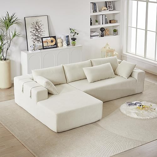 Yoglad Modern L-Shape Modular Upholstered Sofa with Versatile Configuration, Comfortable Deep Seat, and 6 Pillows for Living Room or Office (Face The Left Chenille Lvory Sofa)