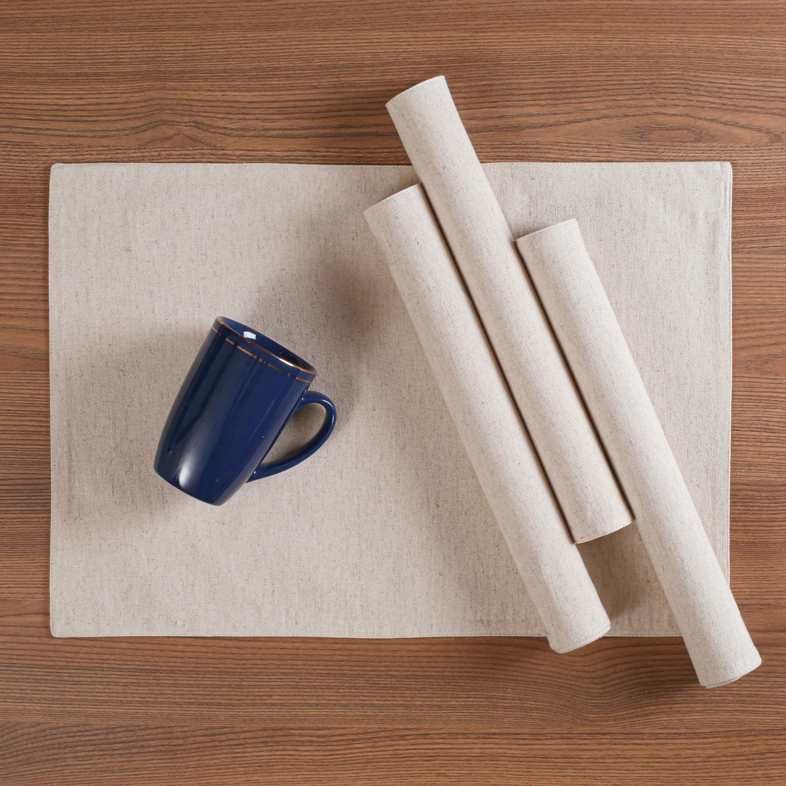 4-Piece Pure Cotton/Linen Placemat set 33x48cm (Natural), Fused inside, Machine Washable, Easycare, Eco-friendly & Sustainable, perfect for any Dining Table setup.