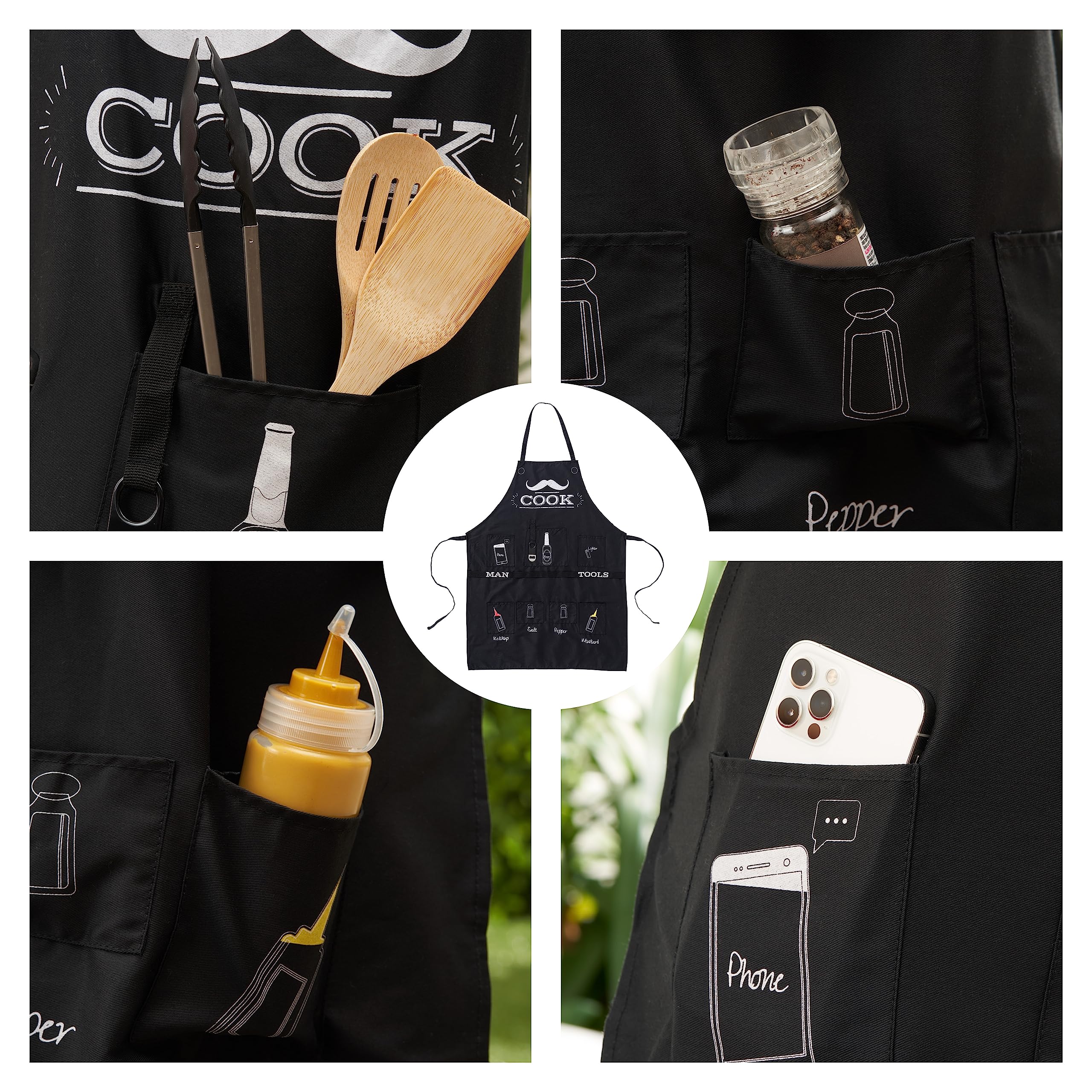 BRAMBLE Tablier BBQ Drôle pour Hommes, Tablier de Barbecue avec Capuche, 7 Poches & Décapsuleur Inclus - Cadeau Original Rigolo pour Noël, Anniversaires, Saint Valentin & Fête des Pères