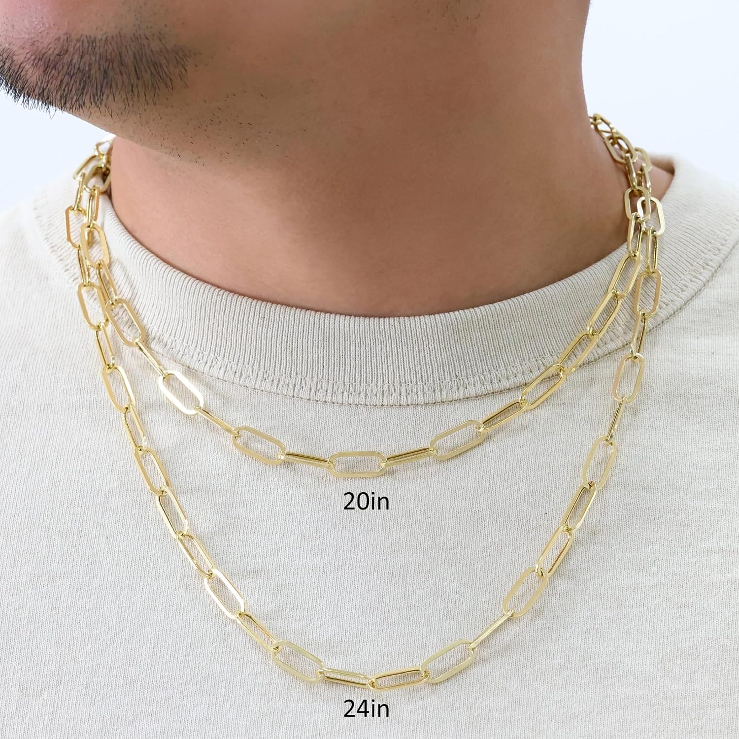 Nuragold 14k Real Yellow Gold Paperclip 7mm Elongated Cable Link Necklace (16"-24") Dainty Italian Jewelry for Men & Women