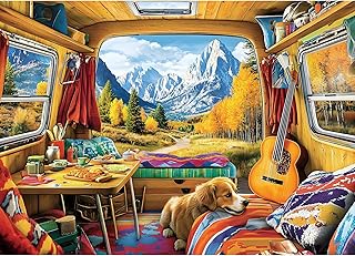 Puzzles for Adults 1000 Pieces, Fall Dog Animal Mountain Camping Jigsaw Puzzles 1000 Pieces Landscape for Adults Challenging Game Nights, 27.5 x 19.7 Inches