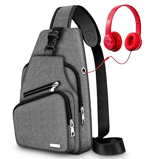 Large Capacity Sling Bag Crossbody Backpack for Women Men Waterproof Sling Backpack Extended Straps Cross Body Travel Chest Bag Hiking Casual Shoulder Daypack with Headphone Hole for All Body Shapes