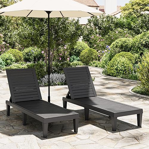Outdoor Lounge Chairs Set of 2, 5-Position Adjustable Tanning Chairs