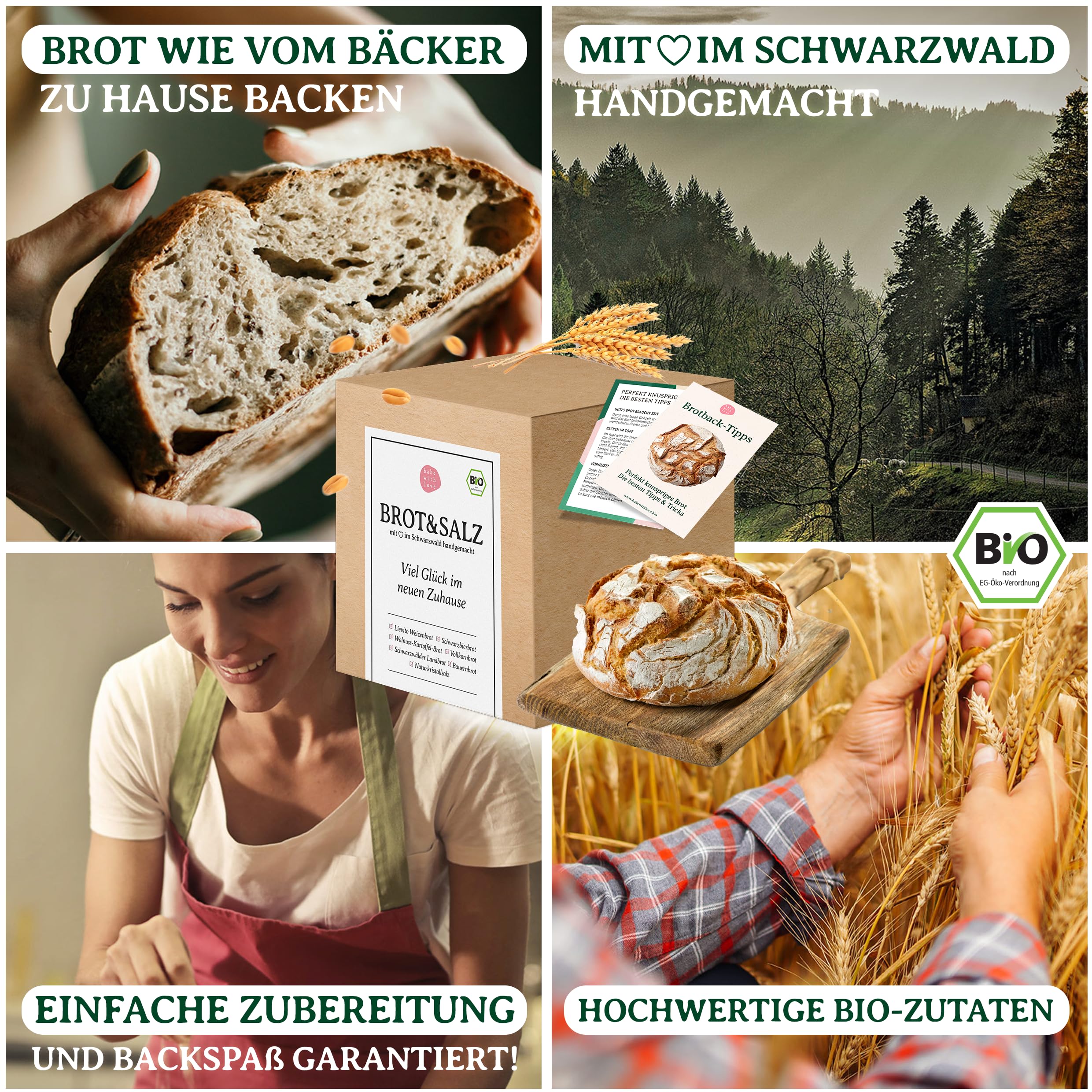 Brot und Salz Geschenk – Geschenkkorb mit 6 Bio Brotbackmischungen – originelle Einzugsgeschenke