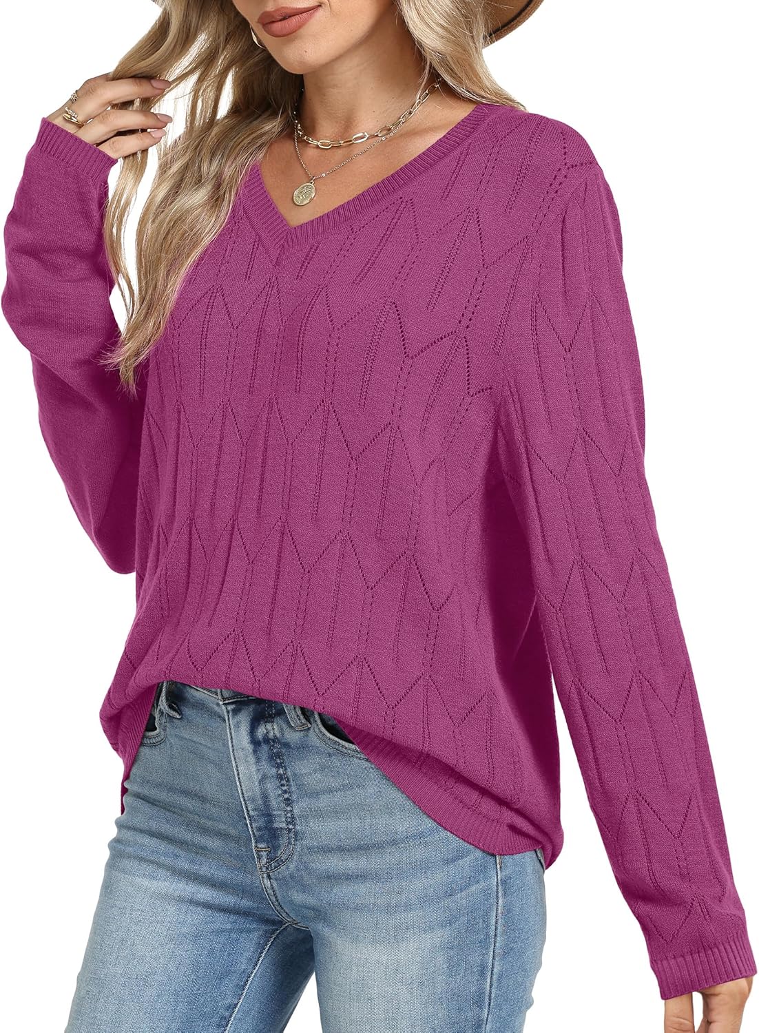 OFEEFAN Womens Sweaters Long Sleeve Shirts Fall Outfits 2026 V Neck Soft Knit Pullover Trendy Tops Dressy Casual Blouses - Image 3