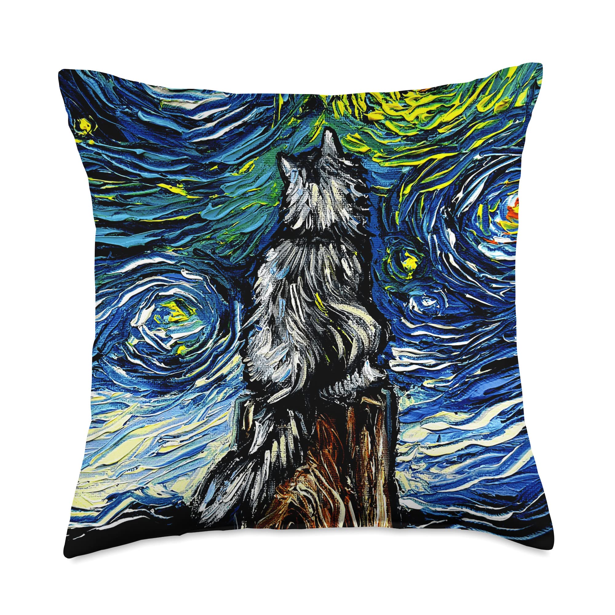 Norwegian Forest Cat Maine Coon Starry Night Pet Art by Aja Throw Pillow