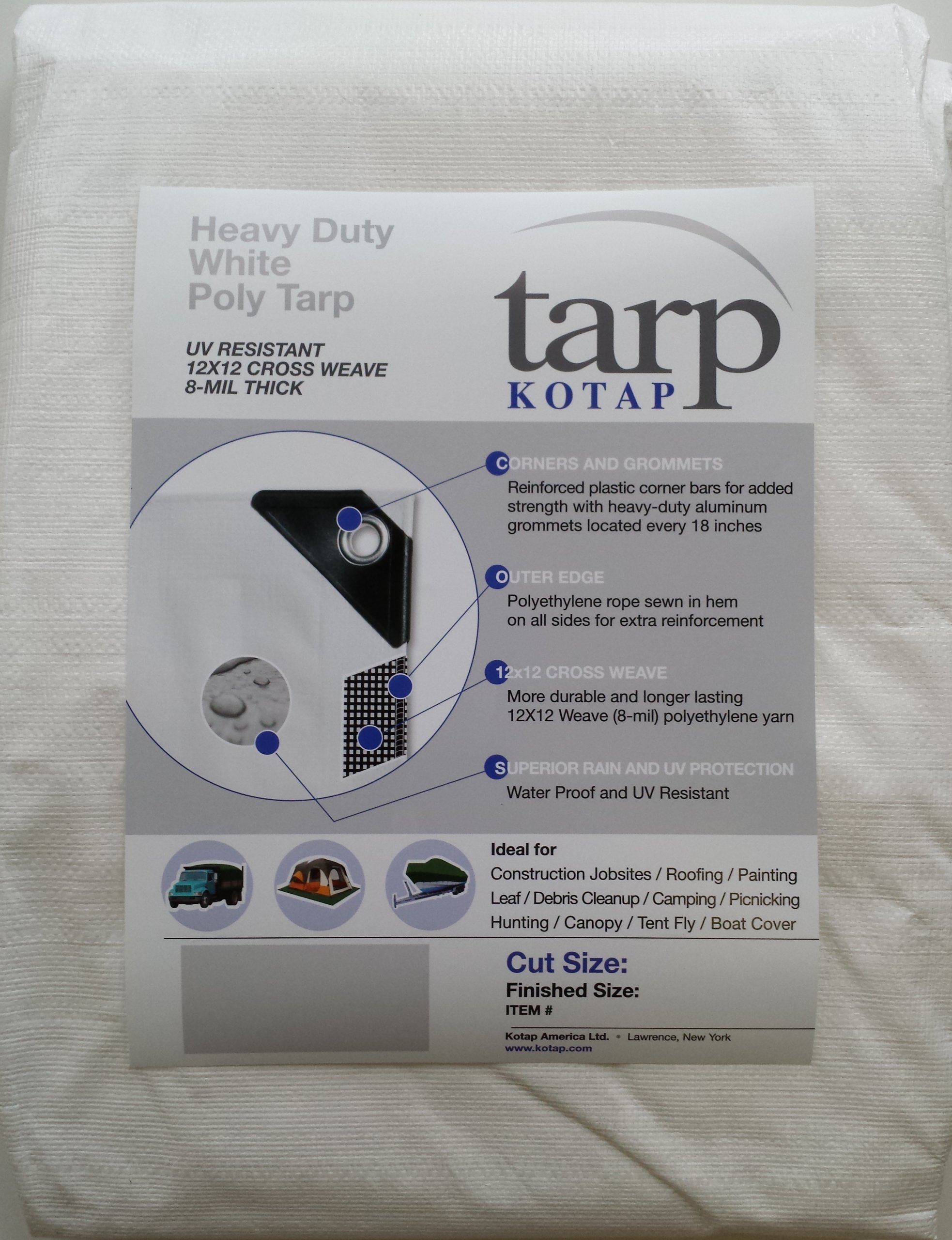 Kotap TRW-1225 Heavy-Duty Protection/Coverage Tarp, 8-mil, Multi-Use, Waterproof