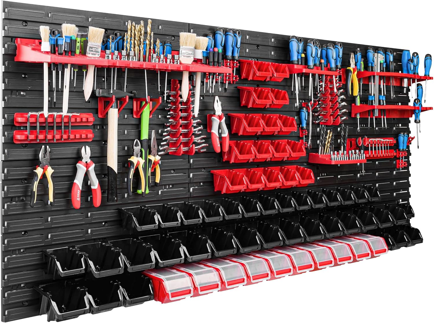 Workshop Garage Wall Storage System 172 x 78 cm with 62 Stackable Boxes ...