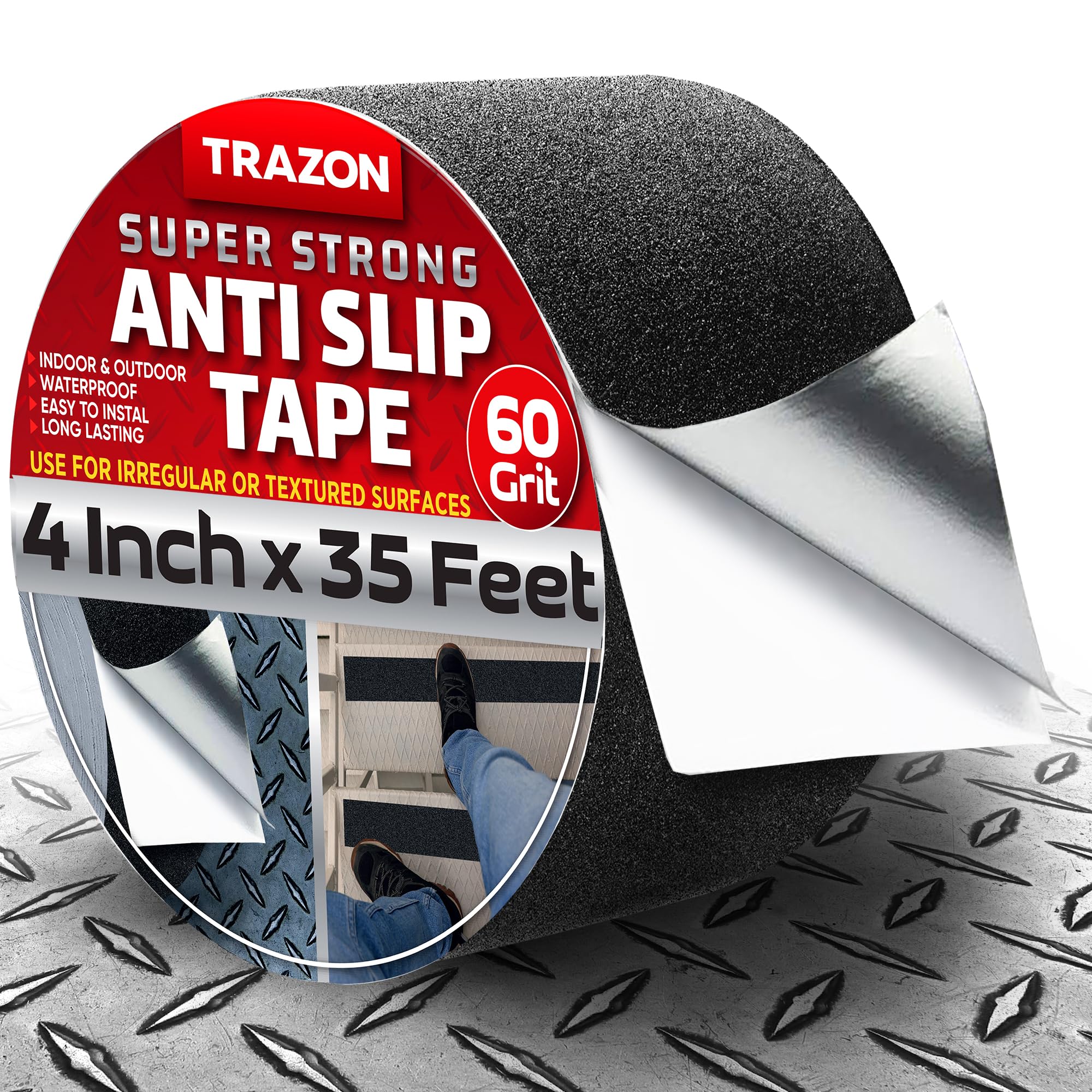 Trazon Grip Tape - Heavy Duty Anti Slip Tape with Aggresive Adhesion for Irregular or Textured Surfaces Outdoor/Indoor Waterproof 4Inch x 35Ft Safety