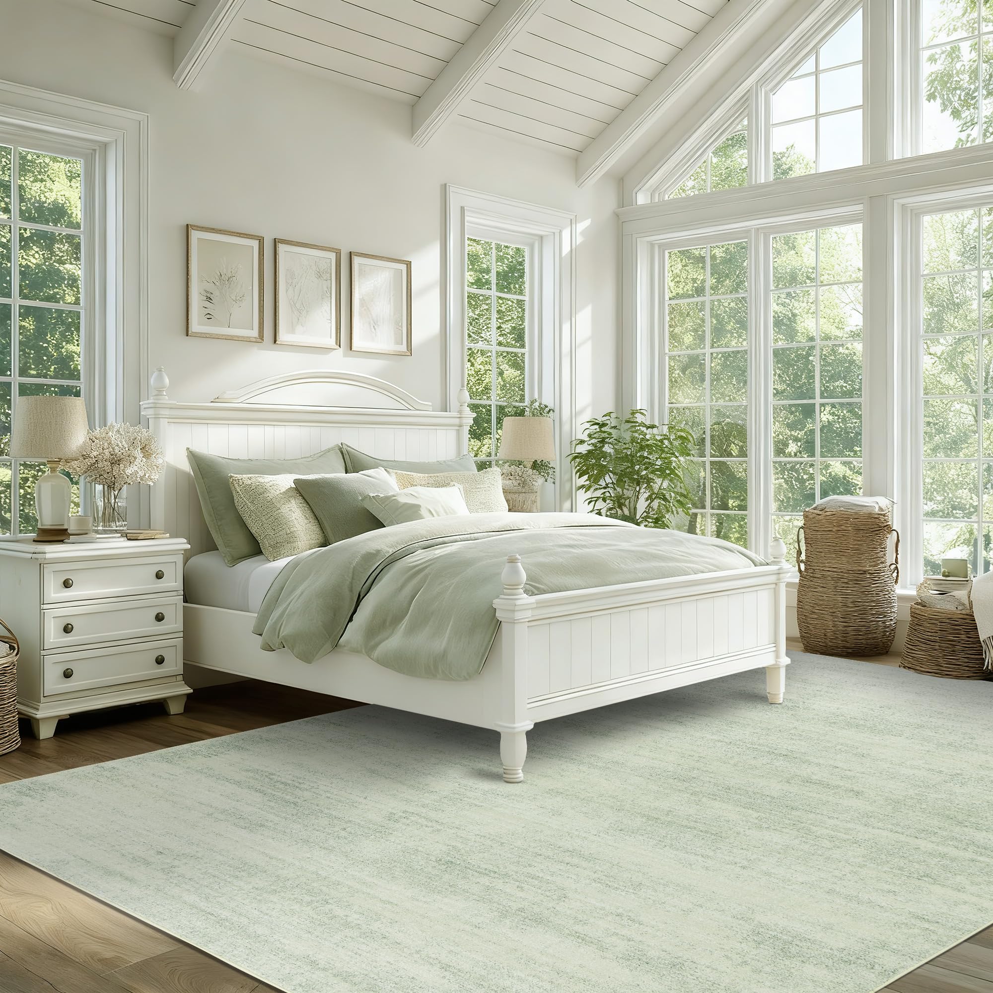 Tapis vert sauge pour chambre à coucher, motif abstrait, lavable, 20,3 x 25,4 cm, à poils courts