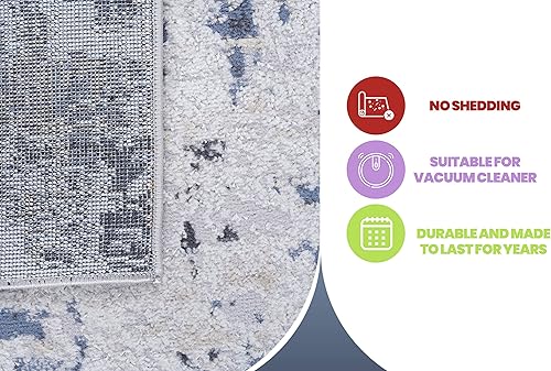 Miniatura 8 de NAAR Colección PAYAS - Alfombra de área elegante y resistente a las manchas de 8 x 10 pulgadas, color grisdenimabstracto, no desprende pelusa, para