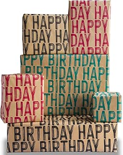 Birthday Kraft Brown Wrapping Paper Multipack (6) x Sheets Premium Quality Kraft Folded Paper Happy Birthday Design by The Doodle Factory