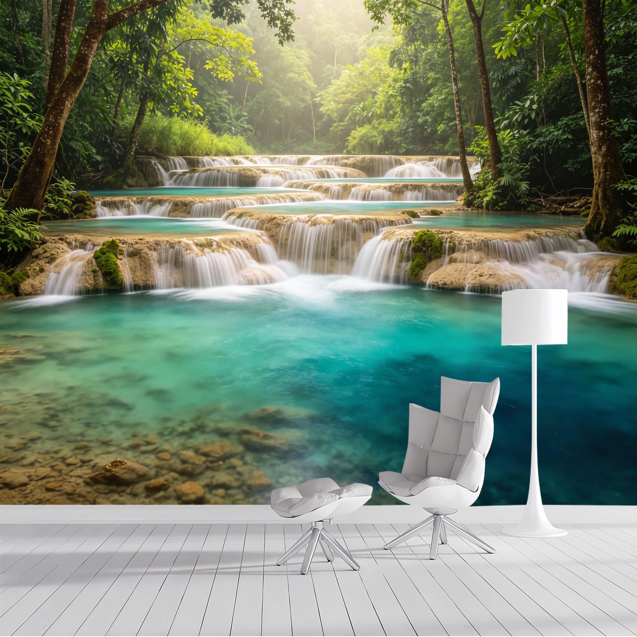 Custom Size Wall Mural Tropical Waterfall Jungle Landscape Panoramic SelfAdhesive Wall Fabric Removable Peel and Stick Wallpaper Wall Decor for Living Room Bedroom Bathroom