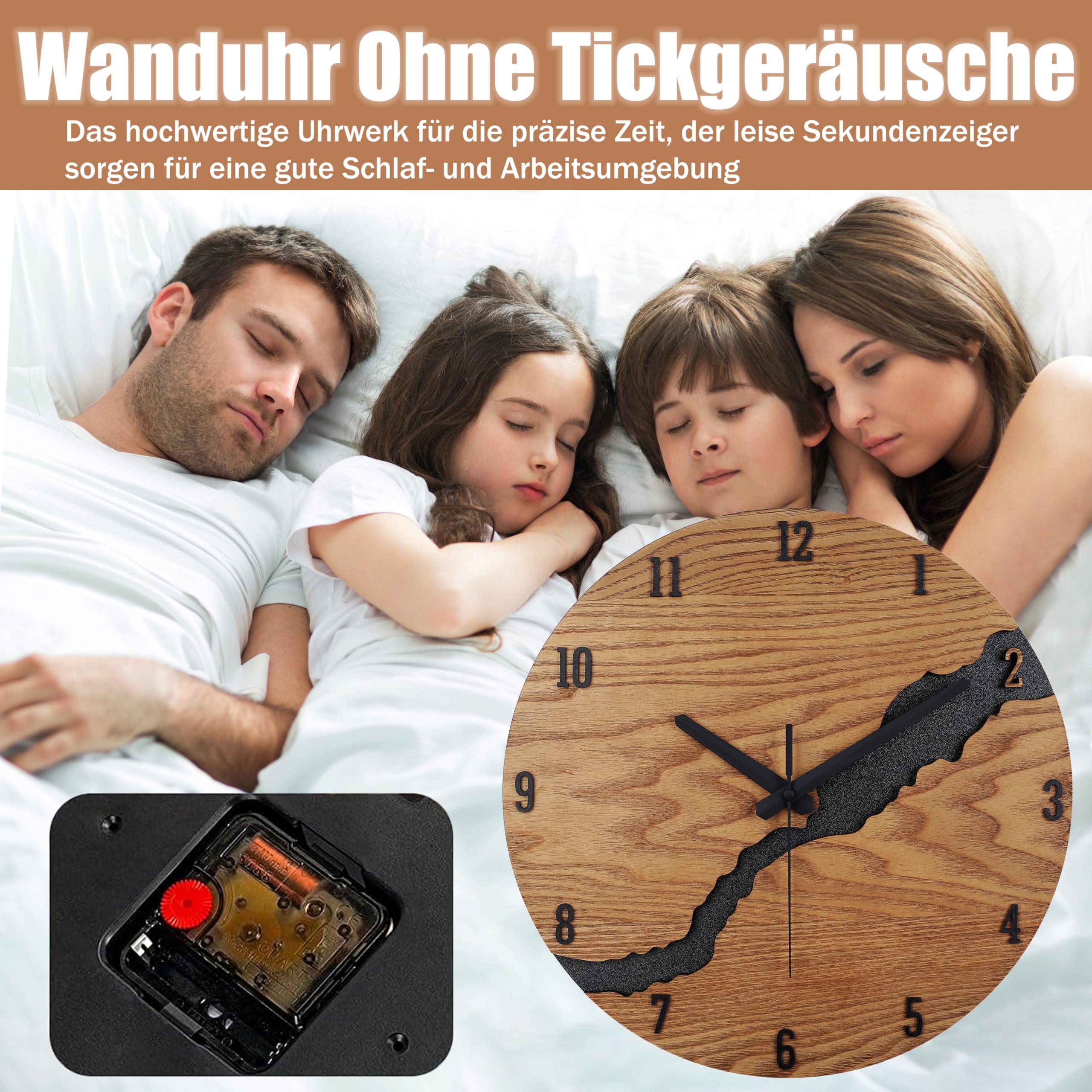 Beflourish Wanduhr Ohne Tickgeräus Holz Modern Wanduhren für Büro, Wohnzimmer, Küche, Schule Kinderzimmer (30cm)