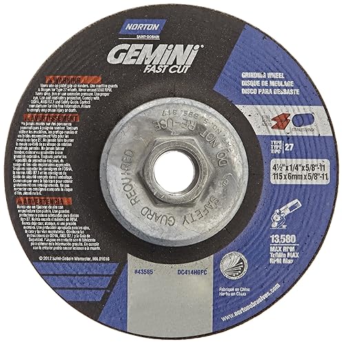 Miniatura 1 de Norton Abrasives - St. Gobain 43585 Gemini - Rueda abrasiva de óxido de aluminio de corte rápido tipo 27, rueda central deprimida, máx. 13,580 RPM,